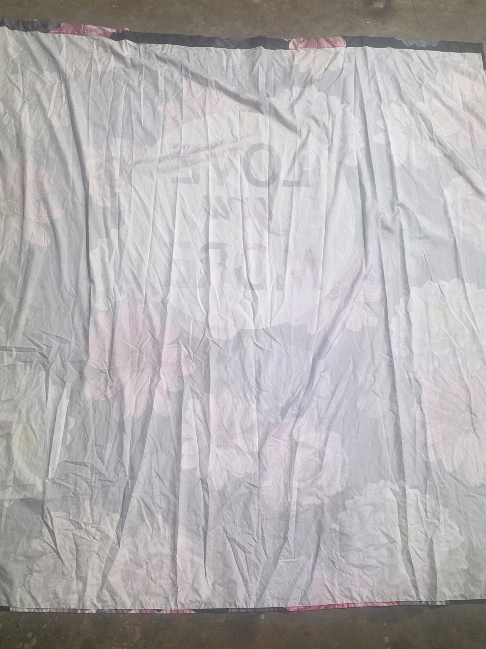 'Love You More' Floral Shower Curtain - Pink & Gray